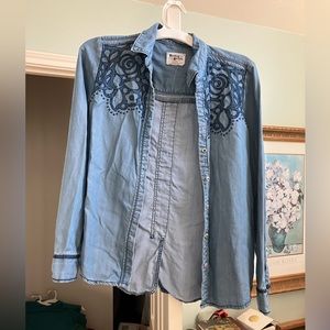 Holding horses (Anthropologie brand) soft denim embroidered